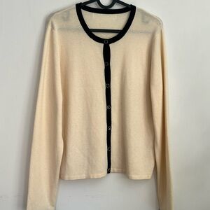 Classic Cream Contrast-Trim Women's Cardigan